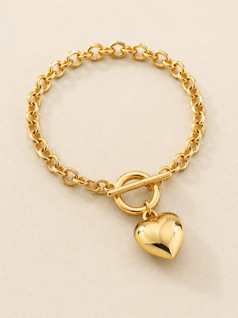 3pc Gold Heart Charm Jewelry Set Stainless Steel Necklace Bracelet Earrings - Picture 3 of 7